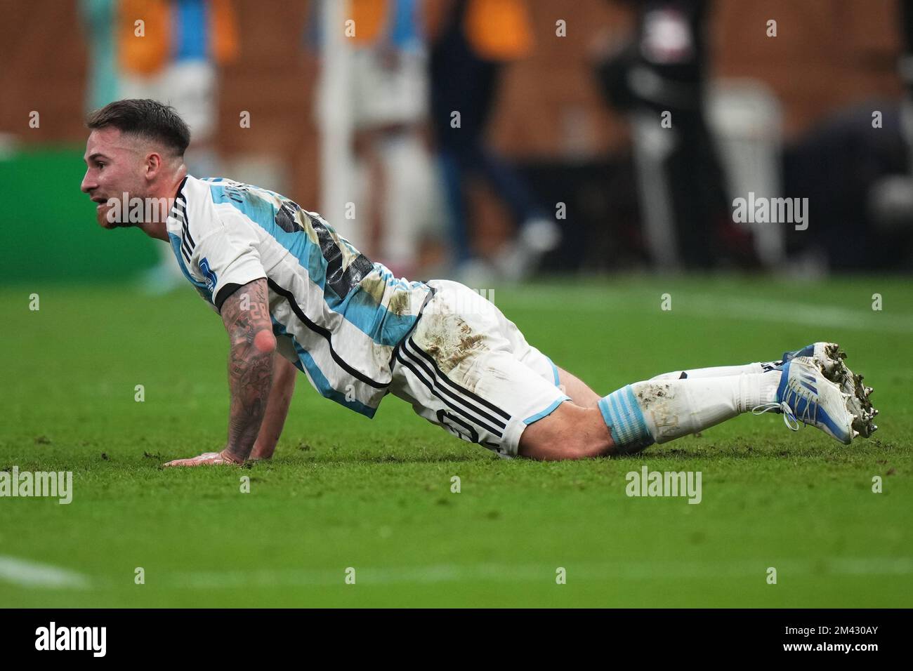 Lusail Iconic Stadium, Lusail, Qatar. 18th Dec, 2022. FIFA World Cup  Football Final Argentina versus France; Alexis Mac Allister of Argentina  lifts the world cup trophy Credit: Action Plus Sports/Alamy Live News