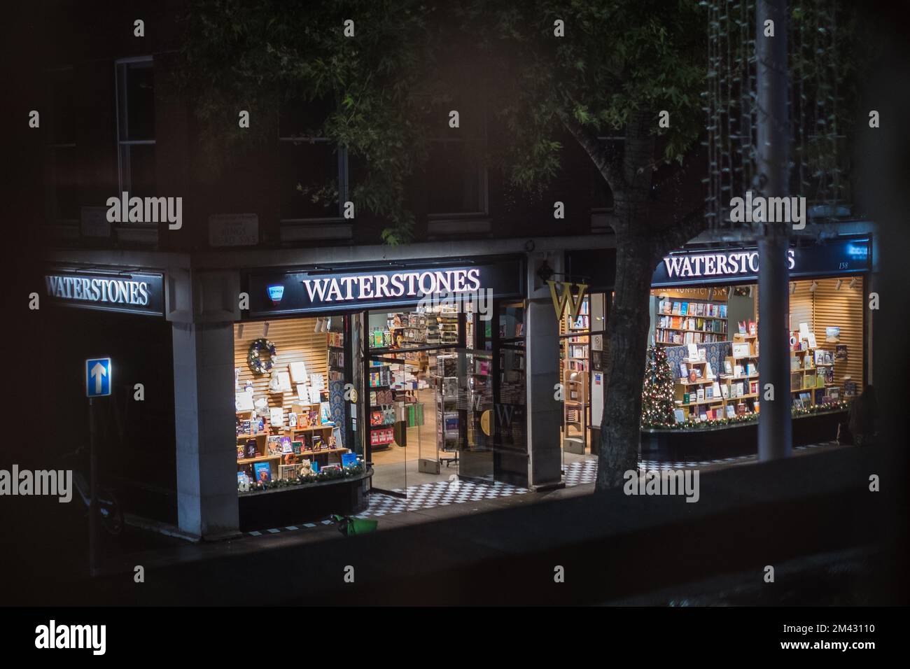 London, UK - November 5, 2022: Waterstones book shop at night. Stock Photo