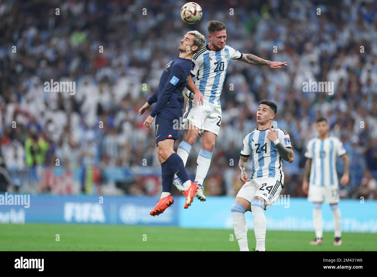 Lusail Iconic Stadium, Lusail, Qatar. 18th Dec, 2022. FIFA World Cup  Football Final Argentina versus France; Alexis Mac Allister of Argentina  lifts the world cup trophy Credit: Action Plus Sports/Alamy Live News