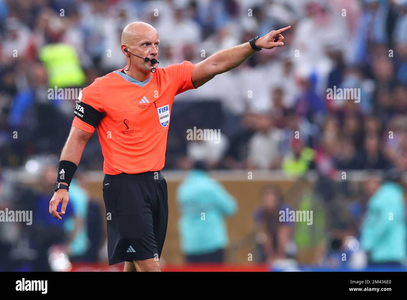 Lusail, Qatar. 18th Dec, 2022. Soccer, World Cup 2022 in Qatar, Argentina - France, Final, at Lusail Stadium, referee Szymon Marciniak is in charge of the match. Credit: Tom Weller/dpa/Alamy Live News Stock Photo