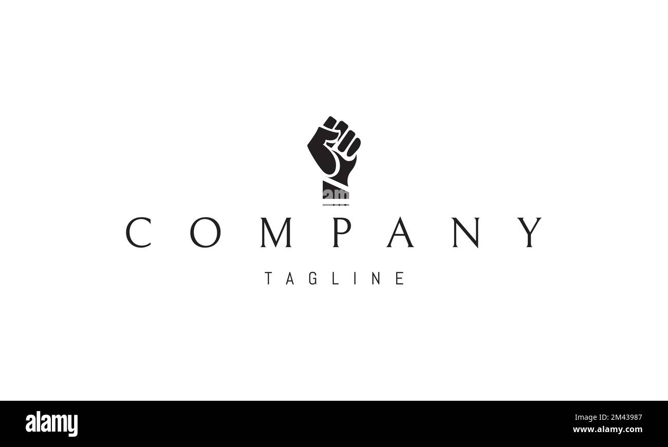 Vector logo on which an abstract image of a clenched fist in a glove