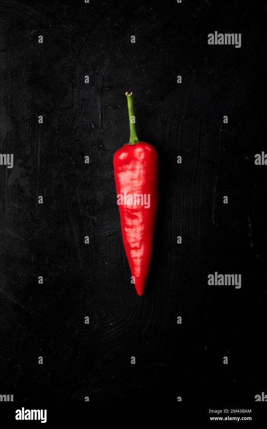 Fresh red pepper. Red big chillies called Pepperoni on a dark