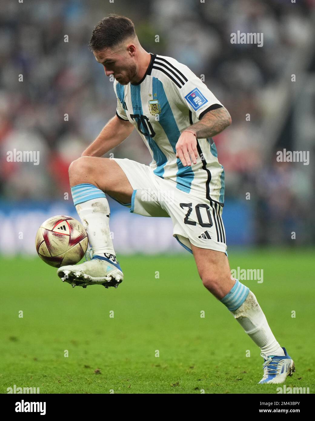 Lusail Iconic Stadium, Lusail, Qatar. 18th Dec, 2022. FIFA World Cup  Football Final Argentina versus France; Alexis Mac Allister of Argentina  lifts the world cup trophy Credit: Action Plus Sports/Alamy Live News