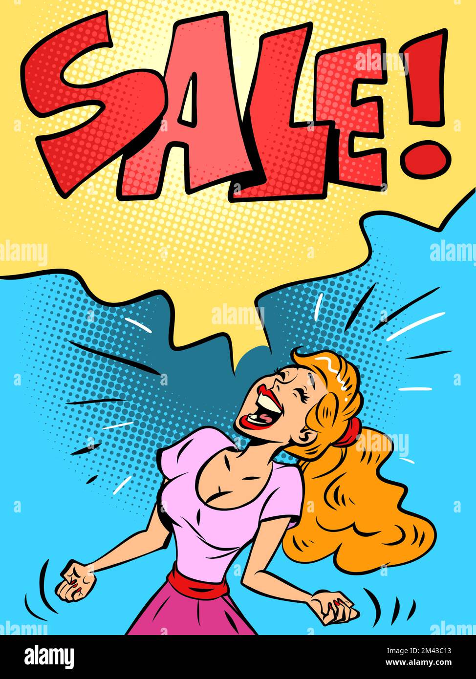 discounts sale a woman screams rage anger strong human emotions. Loud voice Stock Vector