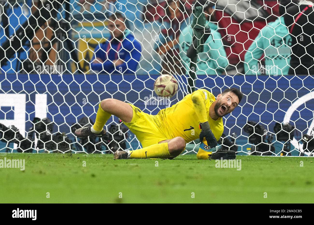 France goalkeeper Hugo Lloris reacts after failing to save Argentina's Paulo Dybala penalty kick in the penalty shoot-out after extra time during the FIFA World Cup final at Lusail Stadium, Qatar. Picture date: Sunday December 18, 2022. Stock Photo