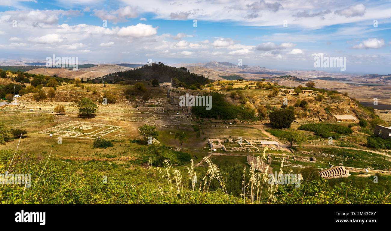 Morgantina Aidone ENNA 09-21-2022: panoramic view of Morgantina preserving remains from the mid-5th to the end of the 1st century BC Stock Photo