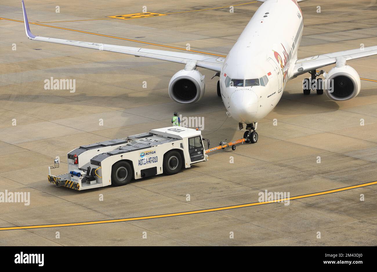 Airplane Tugs, Machine for push back the aircraft to taxiway, one in ground handling services Stock Photo