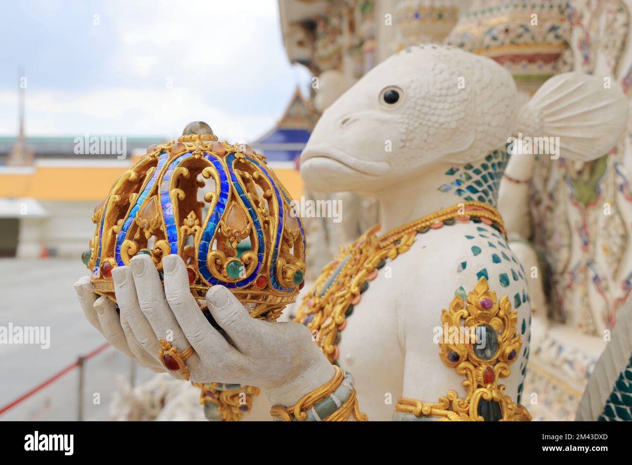 A pearl white statue of Thai mythical goddess at Wat Pariwat
