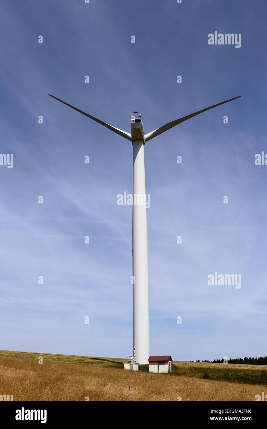 Wind power plant - wind energy turbine power station - ecological energy source Stock Photo