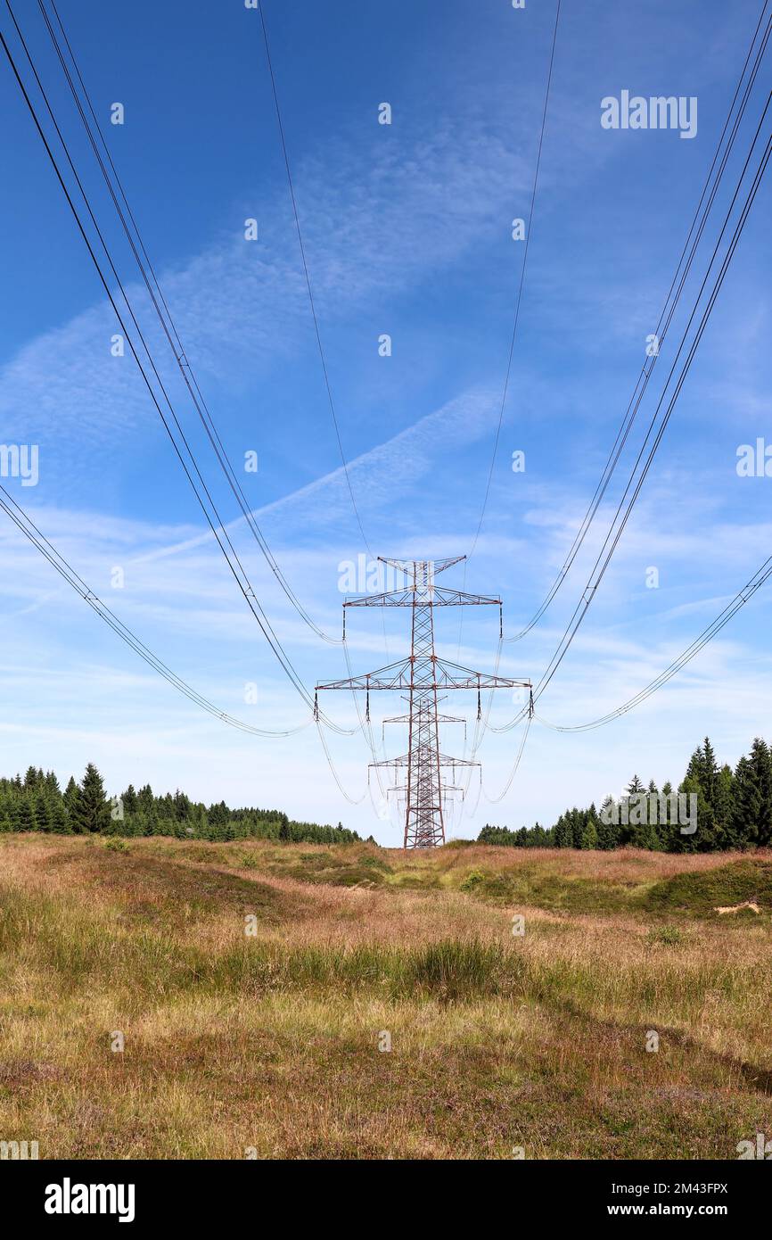 High voltage power lines - industrial construction Stock Photo