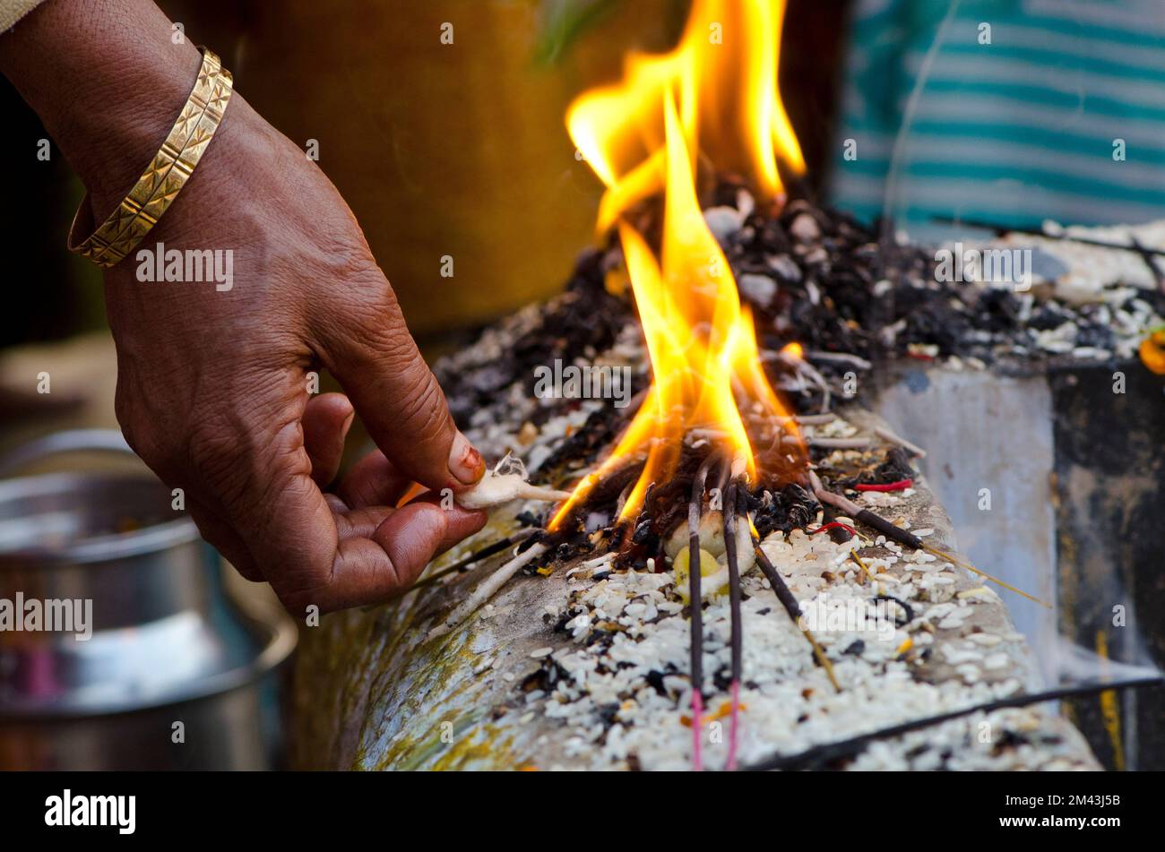 Many different rituals get performed at the ghats Stock Photo