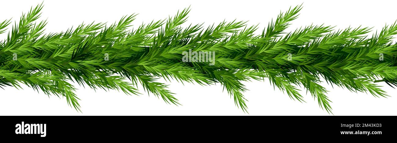 Christmas horizontal seamless border with green fir branches. Vector ...