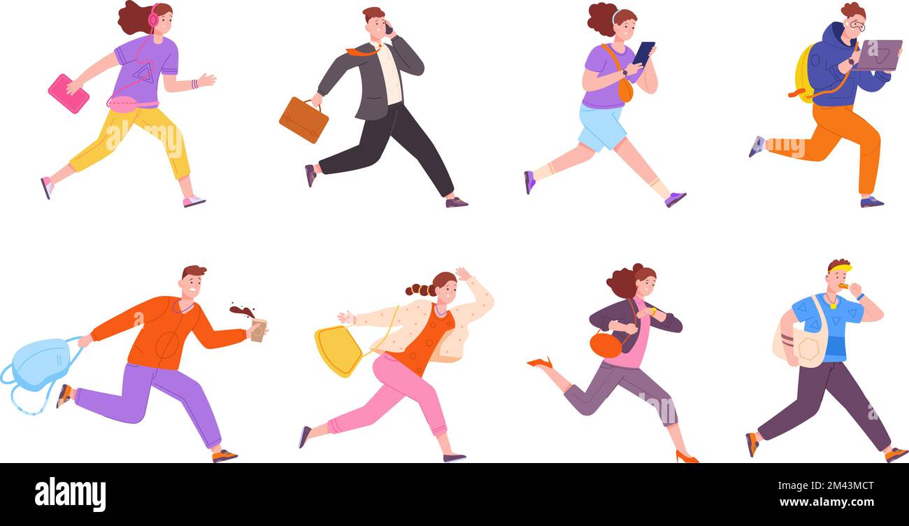Run From Work Employee late for work. Concerned employee hurry in office, workers run ...