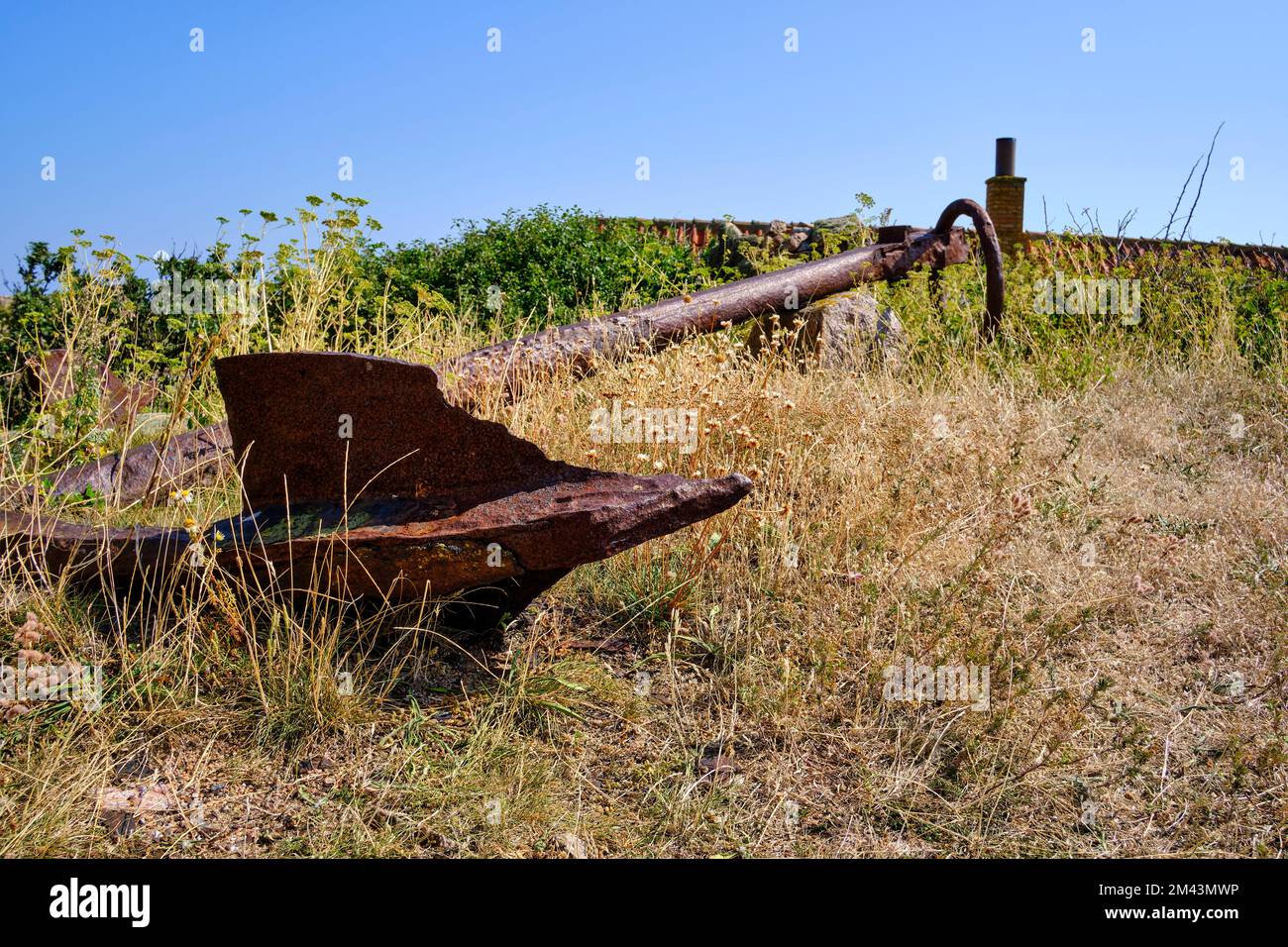Out and about on the Ertholmen islands, rusted ship anchor, historical maritime structure, Ertholmene, Denmark, Scandinavia, Europe. Stock Photo