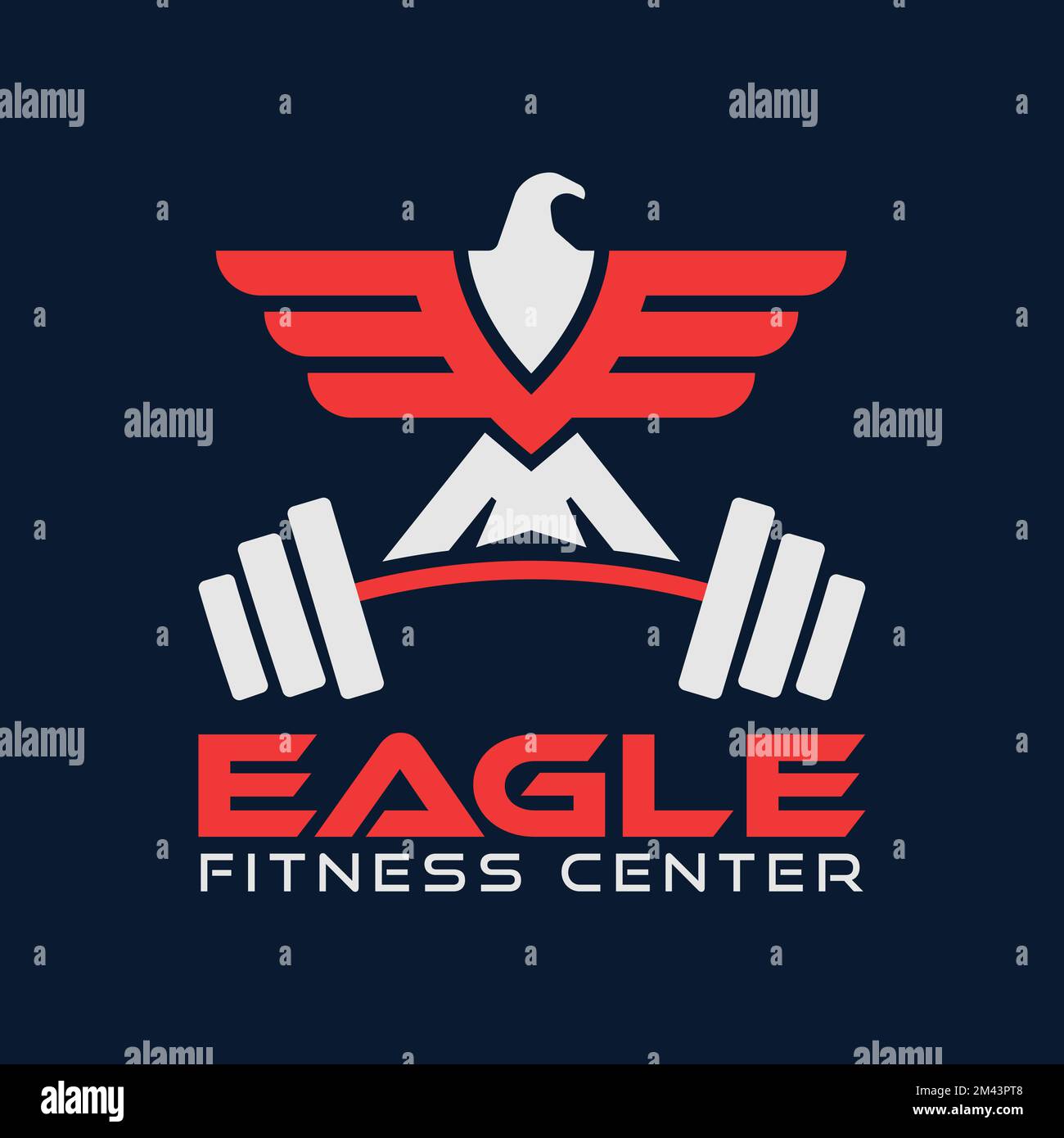 Eagle Gym Fitness Center falcon Bird Health Care Weight Lifting Training Logo Stock Vector