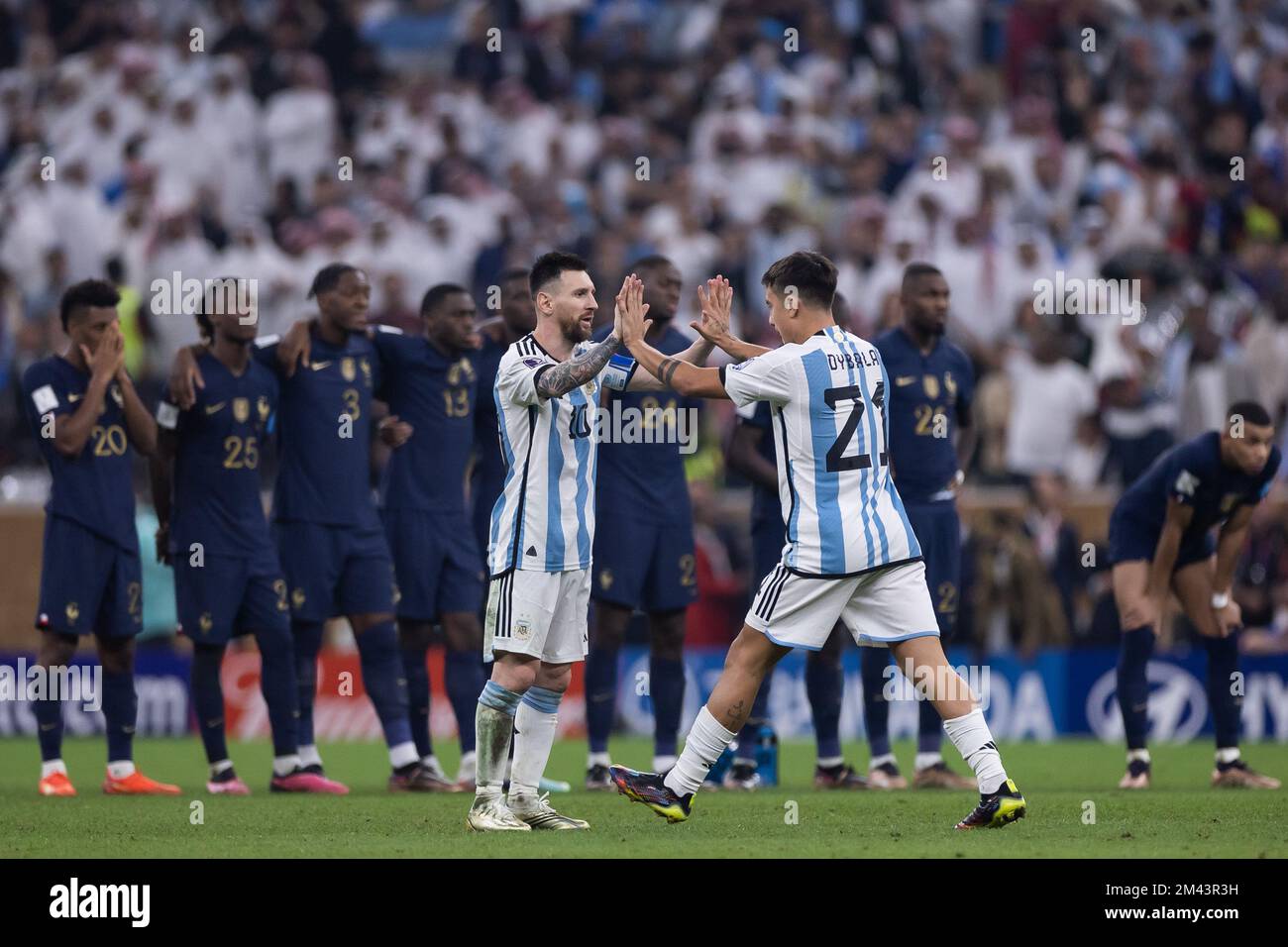 Doha, Brazil. 18th Dec, 2022. Qatar - Doha - 12/18/2022 - 2022 WORLD CUP FINAL, ARGENTINA X FRANCE - Messi and Dybala Argentina players celebrate a goal scored from the penalty spot during a match against France at the Lusail stadium for the 2022 World Cup championship. Photo: Pedro Martins/AGIF/Sipa USA Credit: Sipa USA/Alamy Live News Stock Photo