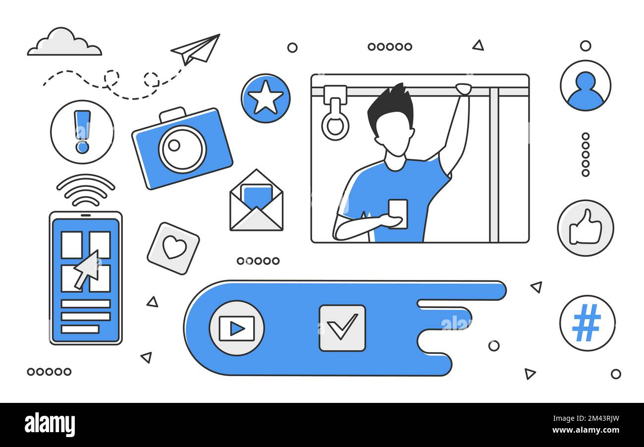 Scrolling social media network. user, posting online content