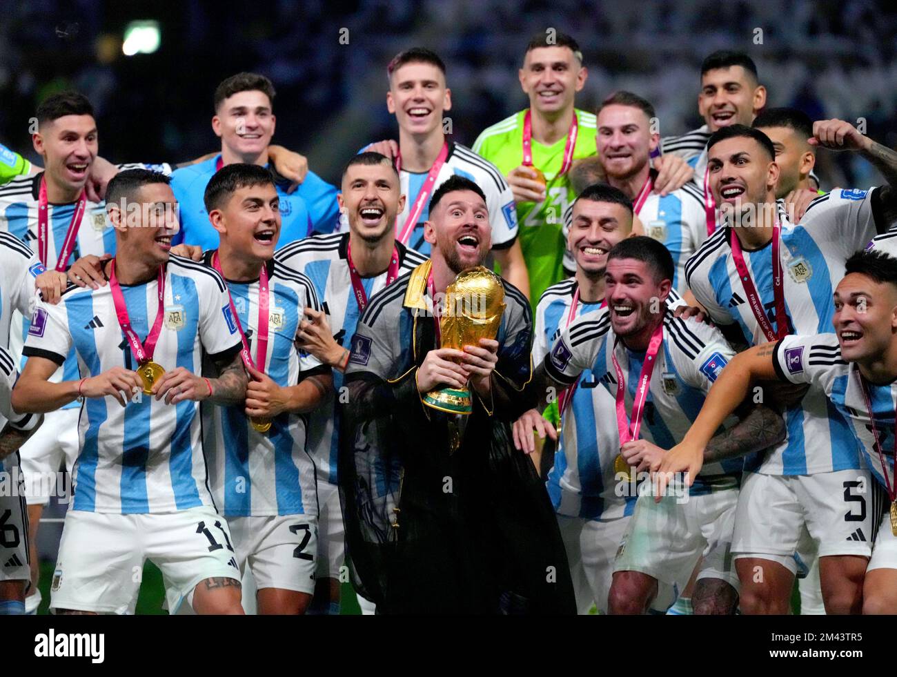 Argentina captain Lionel Messi celebrates with the FIFA World Cup