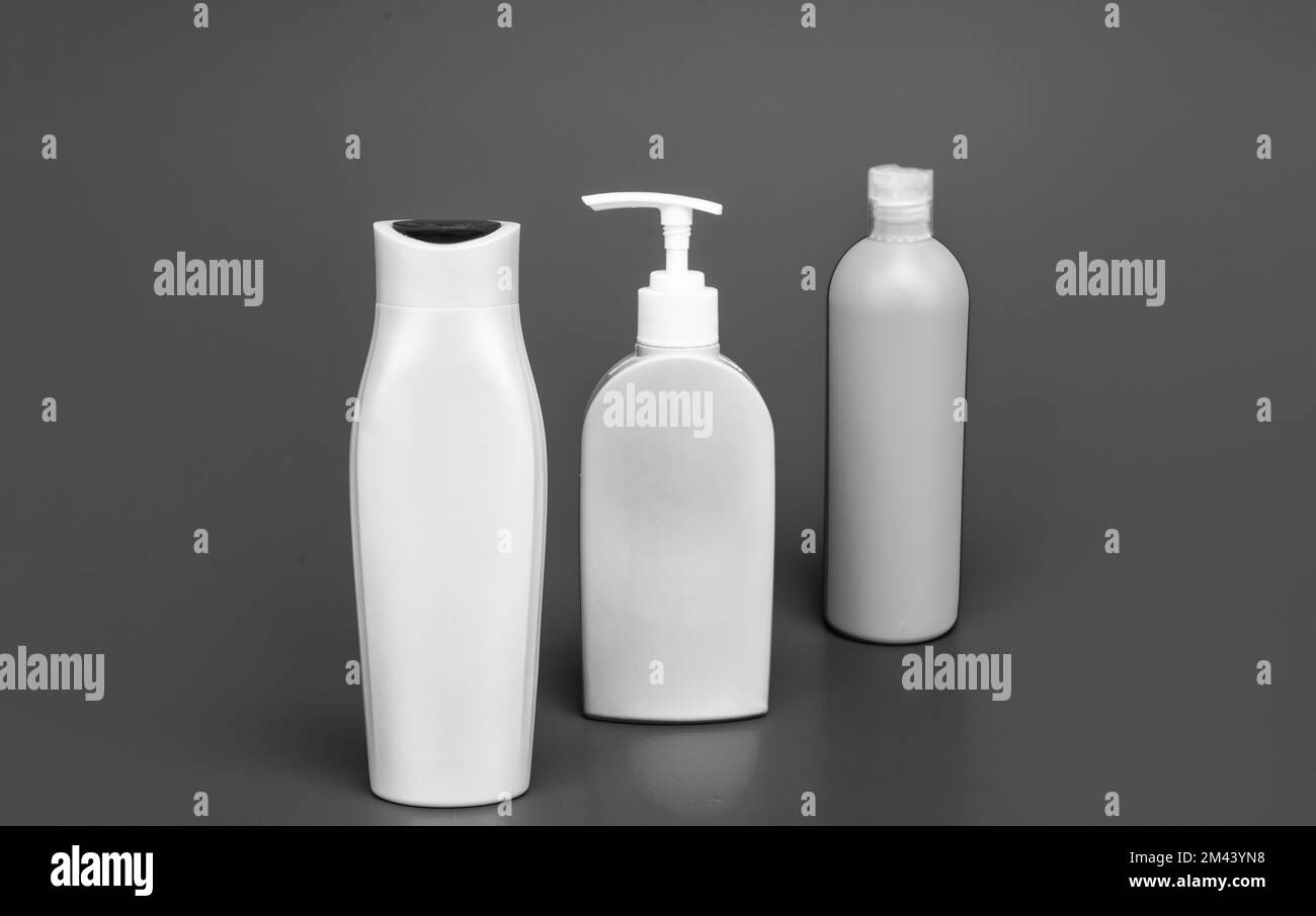 Toiletry and cosmetic plastic containers for liquid shower and bath