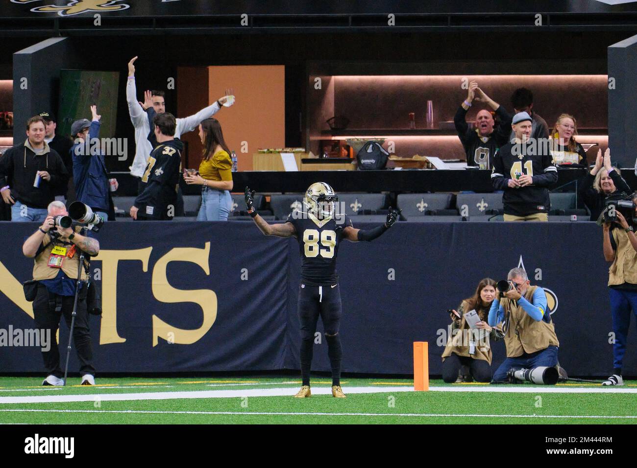 New Orleans, Louisiana, USA. 18th Dec, 2022. New Orleans Saints wide  receiver Rashid Shaheed celebrates scoring a touchdown against the Atlanta  Falcons in an NFL game in New Orleans, Louisiana USA on