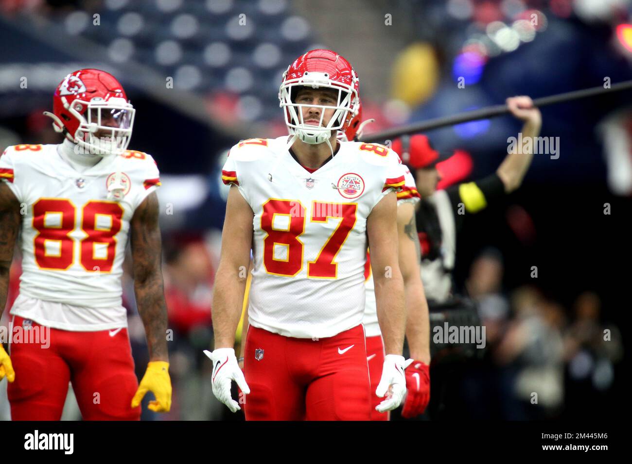 Houston, USA. 18th Dec, 2022. Kansas City Chiefs TRAVIS KELSEY (87) makes a  reception in the first half during the game between the Kansas City Chiefs  and the Houston Texans in Houston