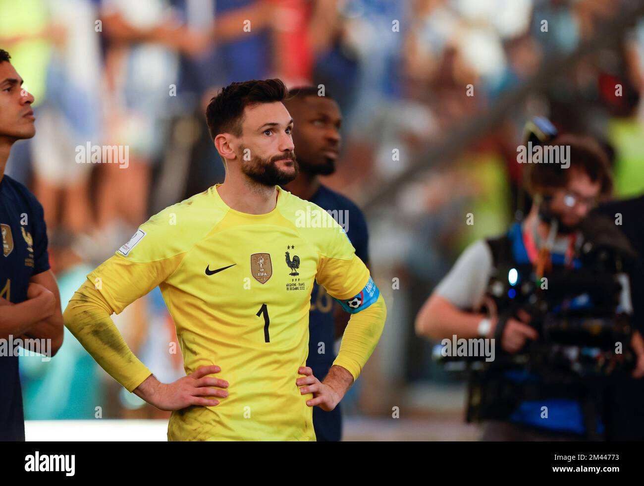 Lusail, Qatar. 18th Dec, 2022. Hugo Lloris, goalkeeper of France, reacts prior to the awarding ceremony of the 2022 FIFA World Cup at Lusail Stadium in Lusail, Qatar, Dec. 18, 2022. Credit: Wang Lili/Xinhua/Alamy Live News/Alamy Live News Stock Photo