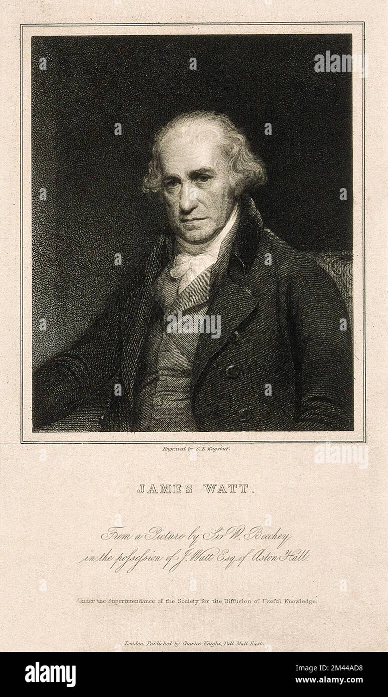 James Watt. Stipple engraving by C. E. Wagstaff, 1845, Stock Photo
