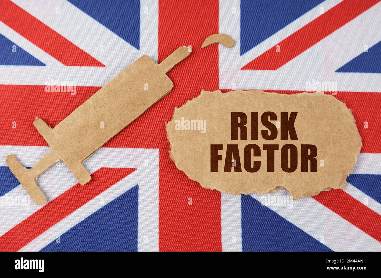 Medical concept. On the flag of Great Britain there is a cardboard ...