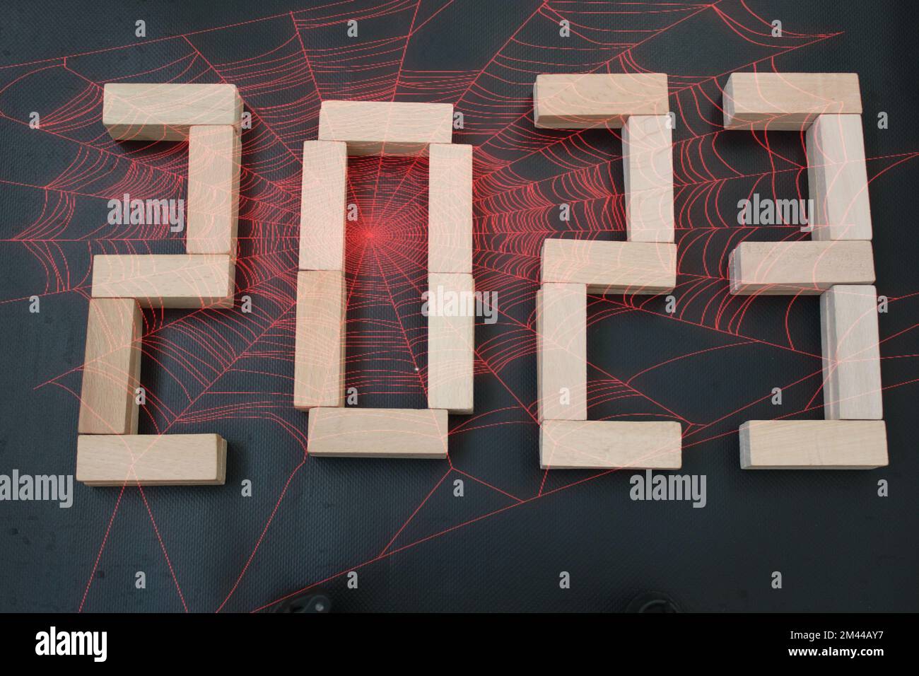 The number 2023 written in wooden blocks. Beginning and start of the new year 2023. Preparation for happy new year ,new life, new business, plan, goal Stock Photo