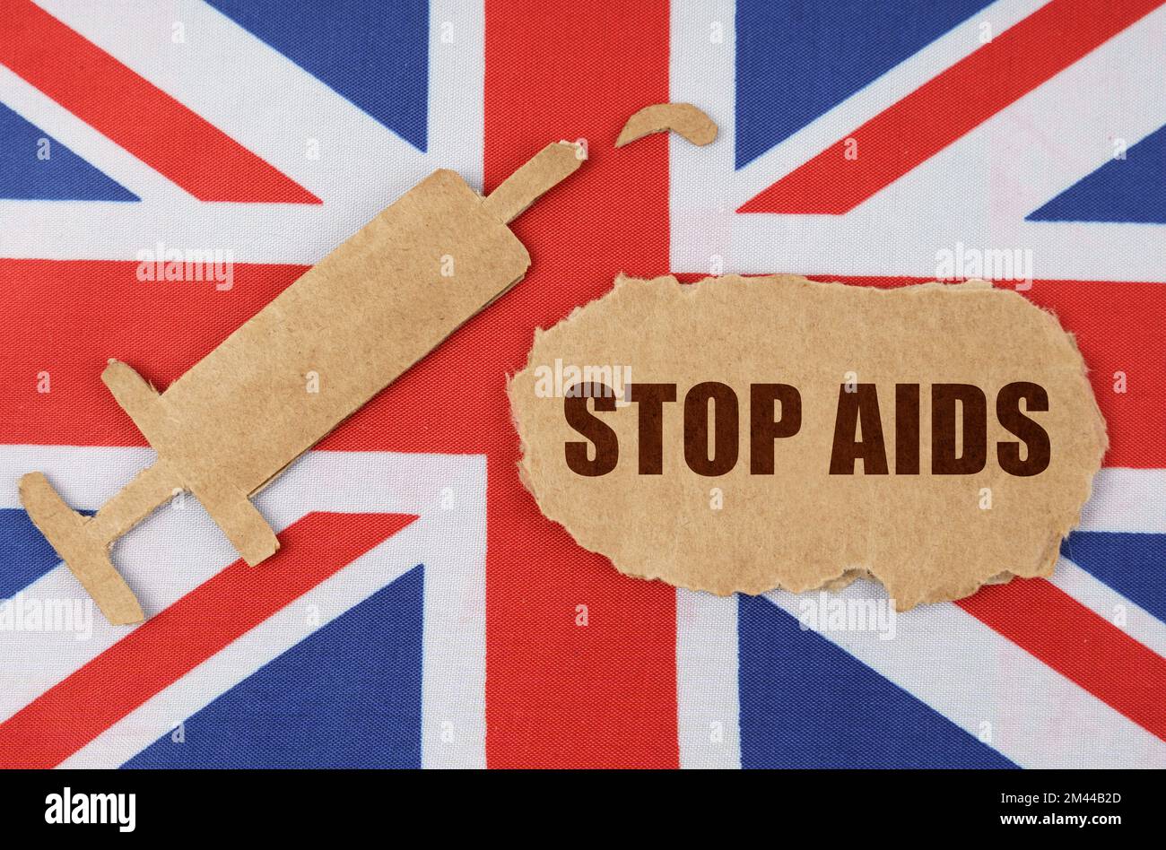 Medical concept. On the flag of Great Britain there is a cardboard