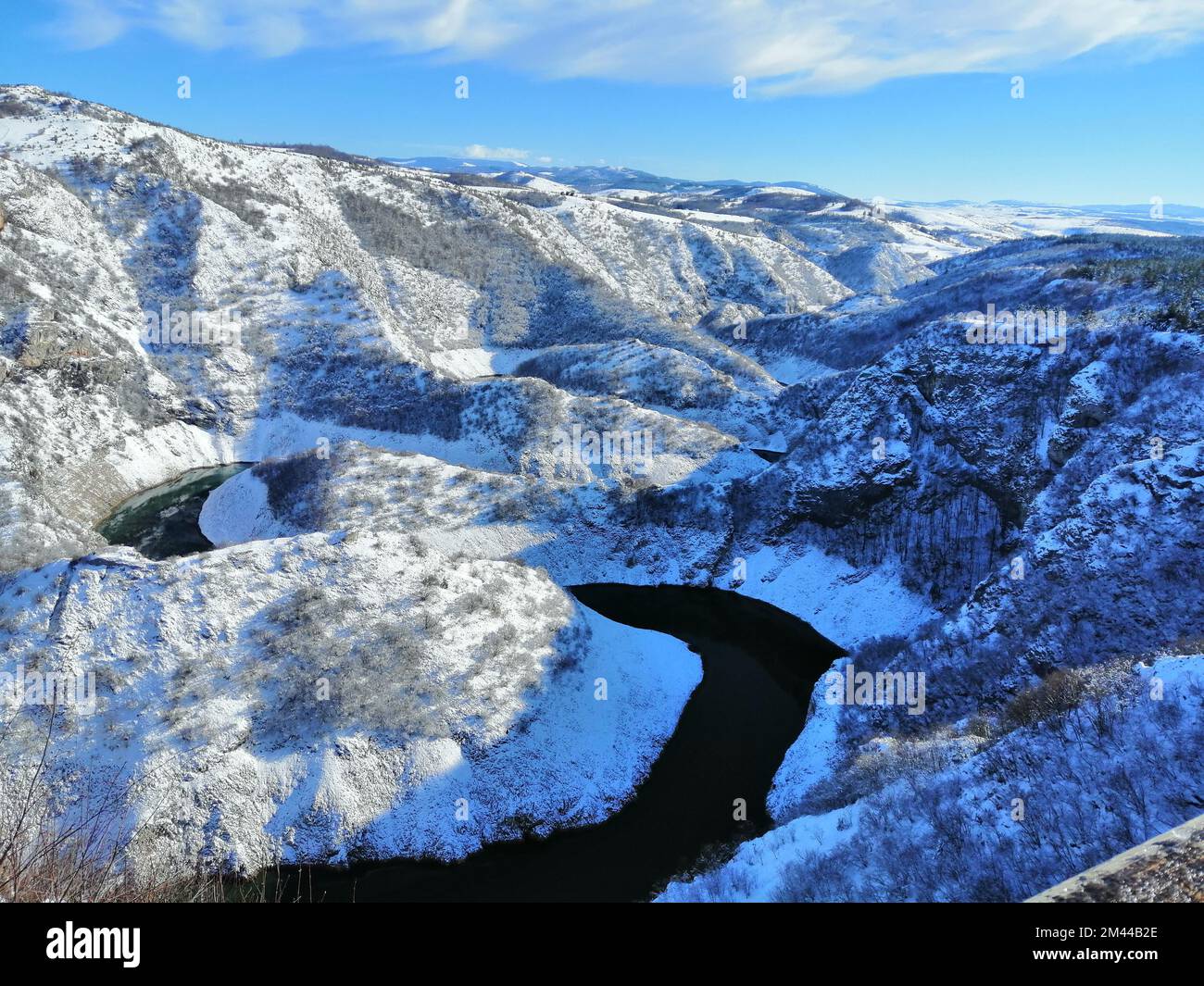 An aerial view of snowy mountains Stock Photo - Alamy