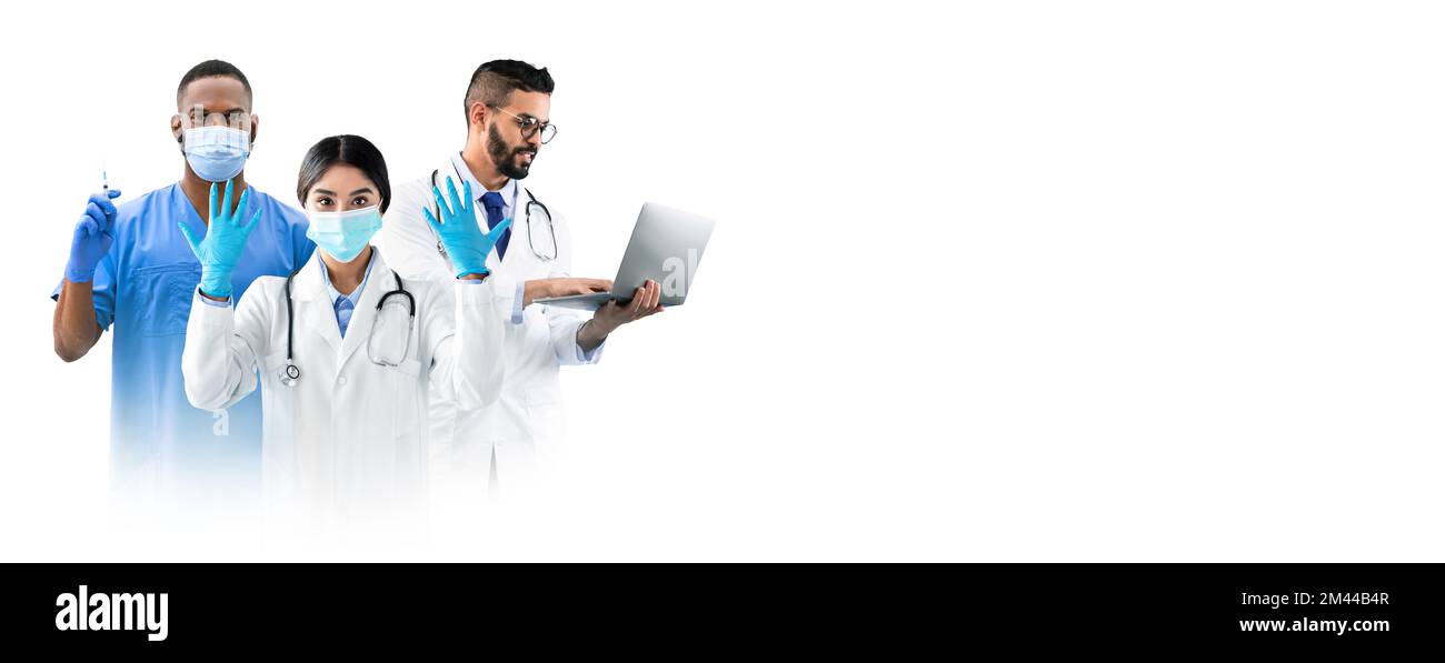 Doctors In Uniform Telemedicine. Group Of Diverse Doctors In Uniform Posing Isolated On ...