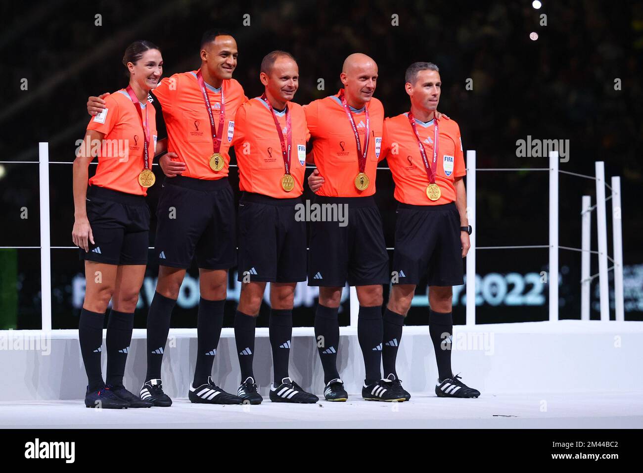 Lusail, Qatar. 18th Dec, 2022. Soccer, World Cup 2022 in Qatar, Argentina - France, final, at Lusail Stadium, referee Szymon Marciniak (2vr) and his team at the award ceremony. Credit: Tom Weller/dpa/Alamy Live News Stock Photo