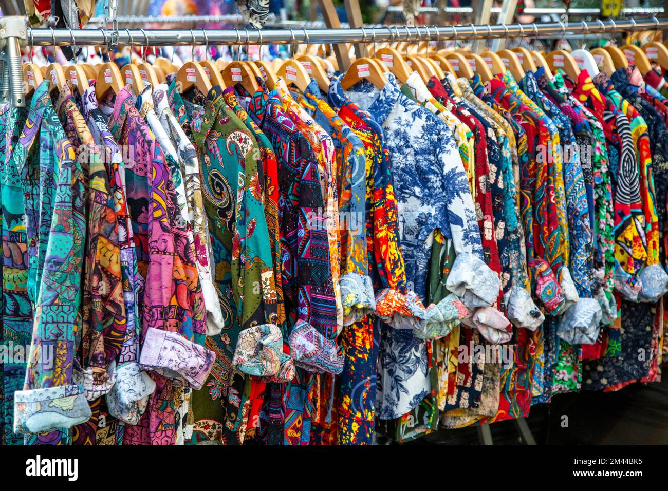 Colourful shirts at Spitalfields Market, London, UK Stock Photo