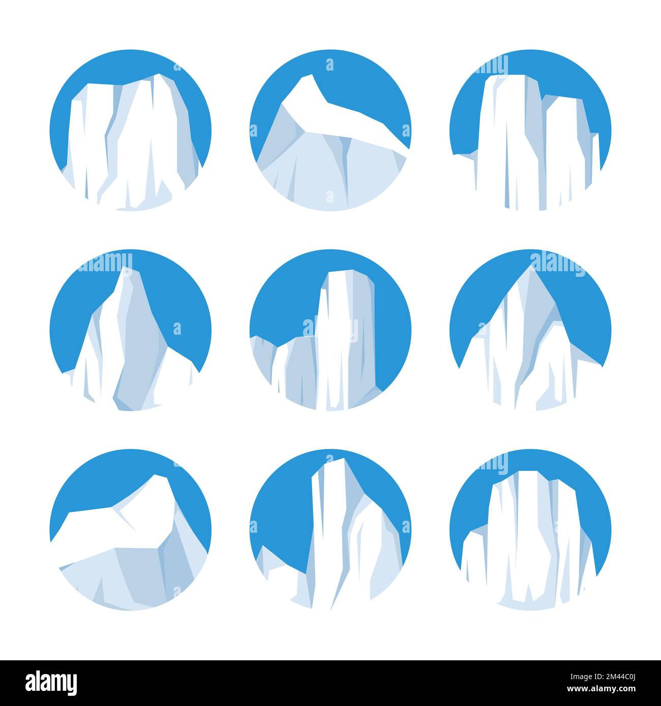 Floating icebergs collection. Drifting arctic glacier, block of frozen