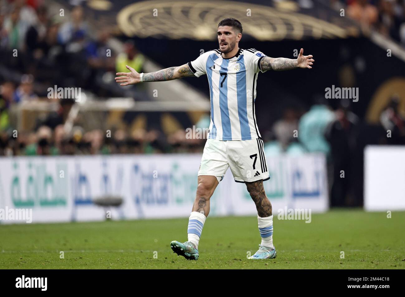 AL DAAYEN - Rodrigo De Paul of Argentina reacts during the FIFA World Cup Qatar 2022 final match between Argentina and France at Lusail Stadium on December 18, 2022 in Al Daayen, Qatar. AP | Dutch Height | MAURICE OF STONE Stock Photo