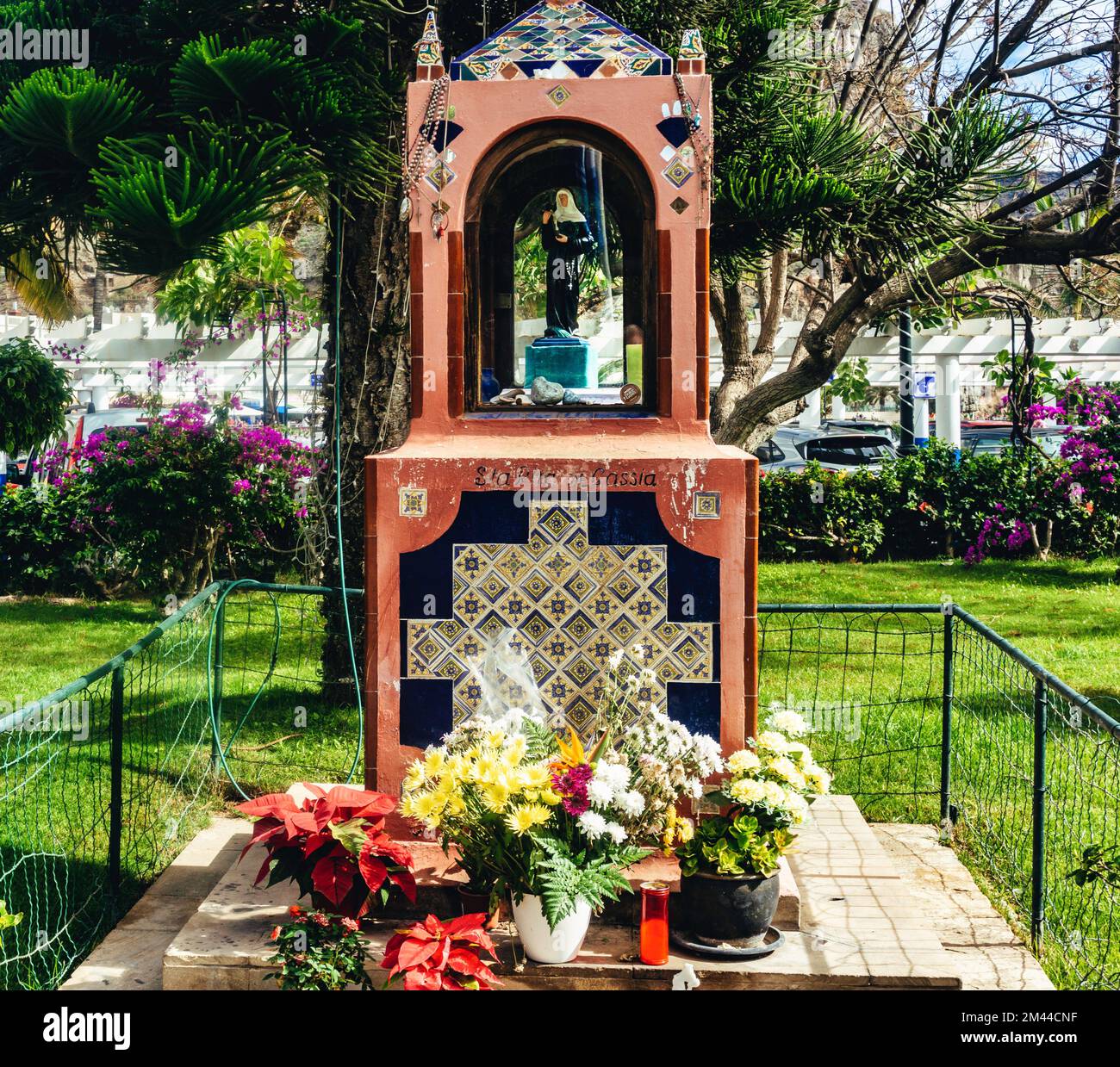 A shine to St Rita de Cassia in Mogan, Gran Canaria.  a saint of  difficult causes, abuse victims, loneliness, marriage problems and the sick. Stock Photo