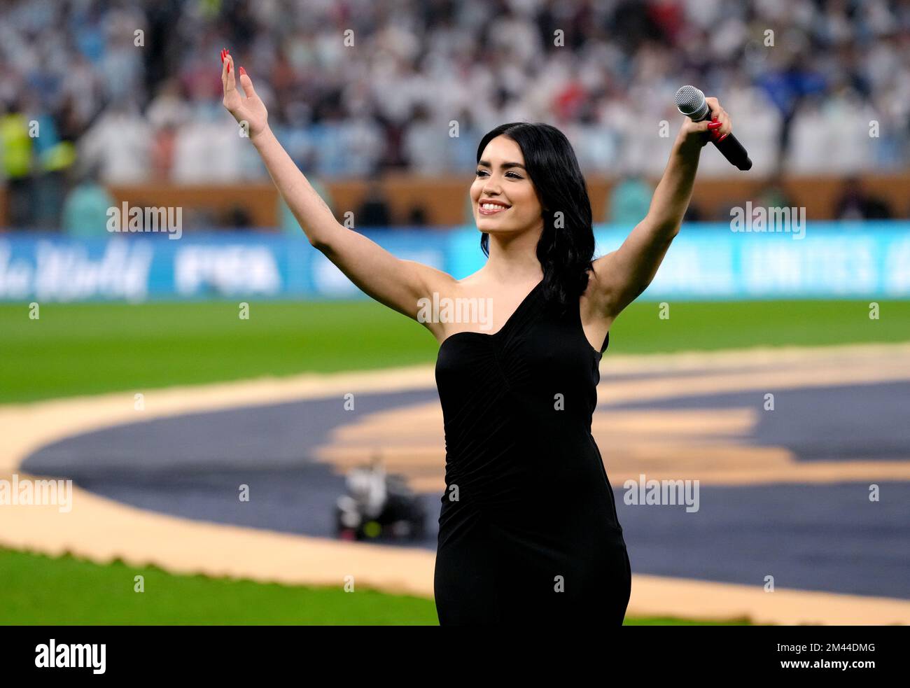 Lali Esposito during a performance of the Argentine national anthem ahead of the FIFA World Cup final at Lusail Stadium, Qatar. Picture date: Sunday December 18, 2022. Stock Photo