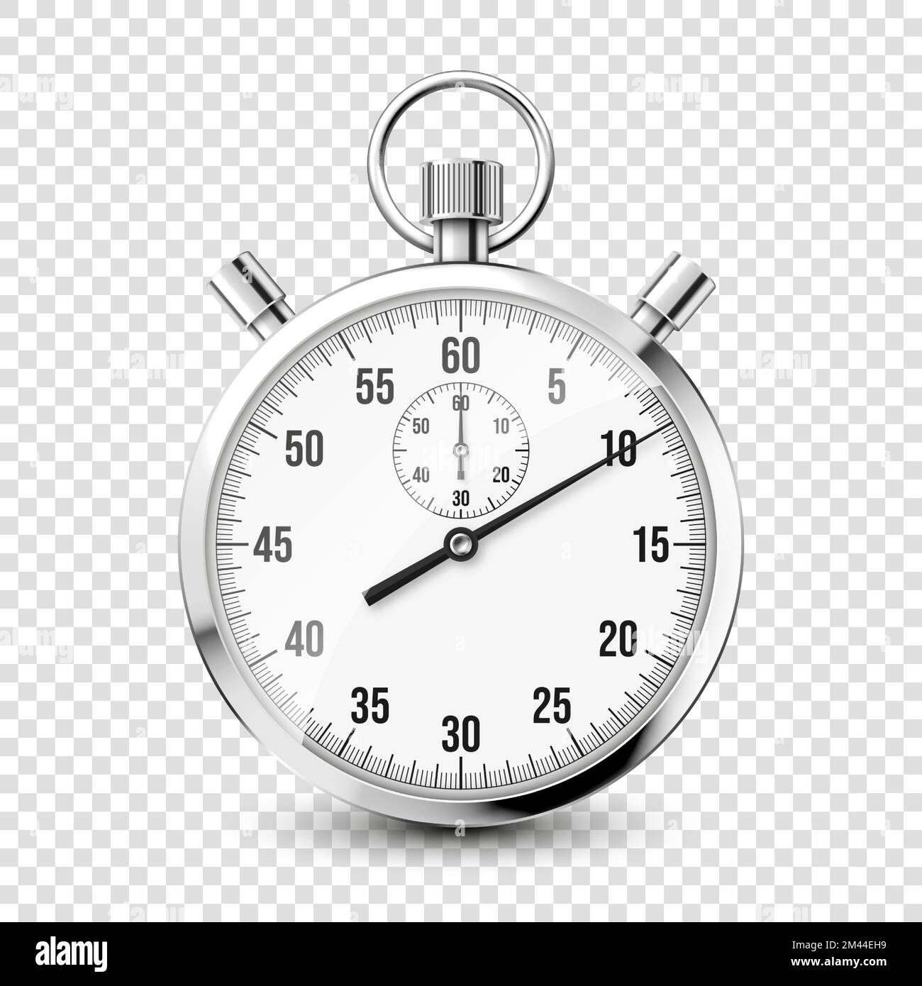 Realistic classic stopwatch icon. Shiny metal chronometer, time counter