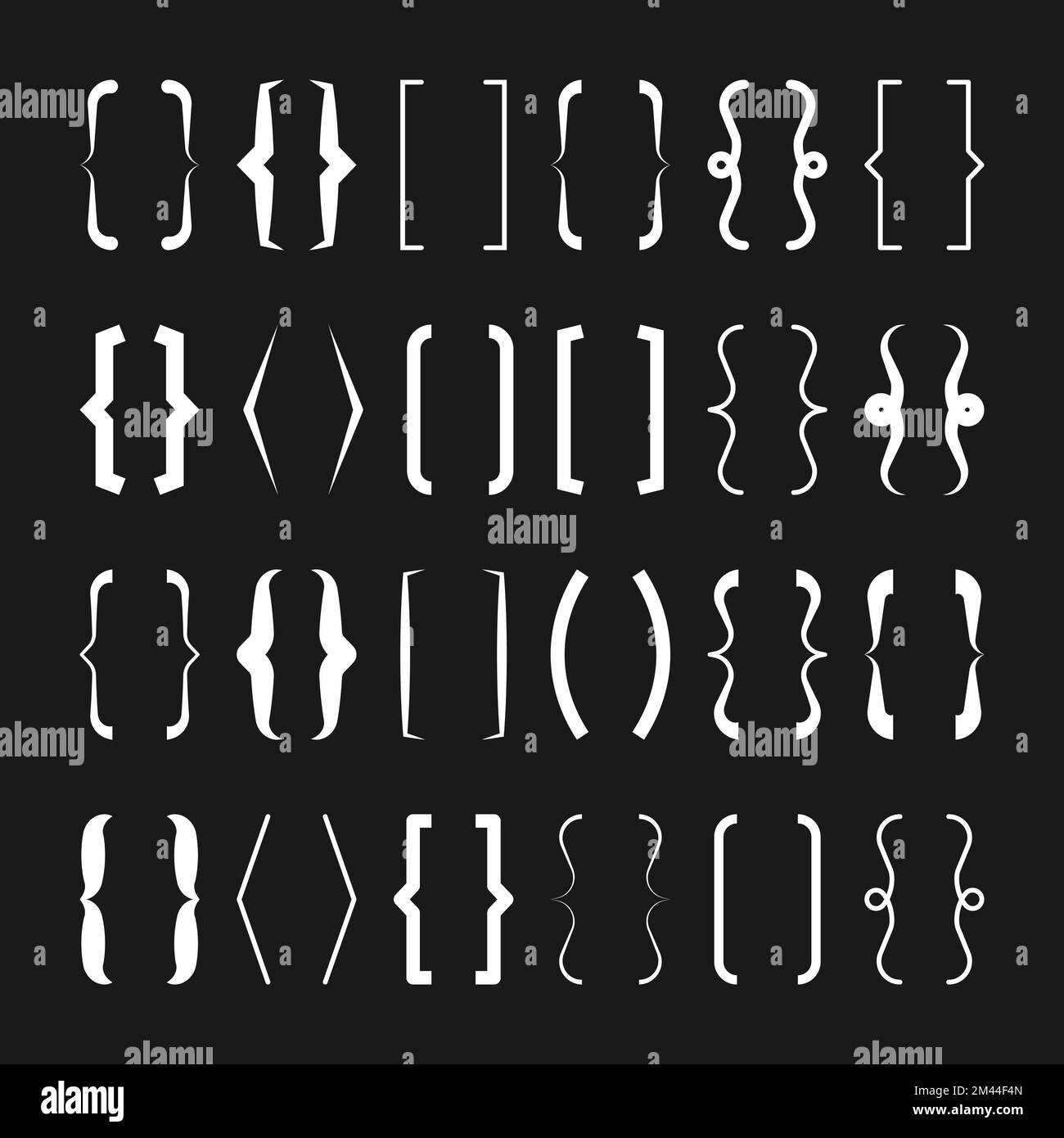 Text brackets collection, white quotation box. Curly, square and corner