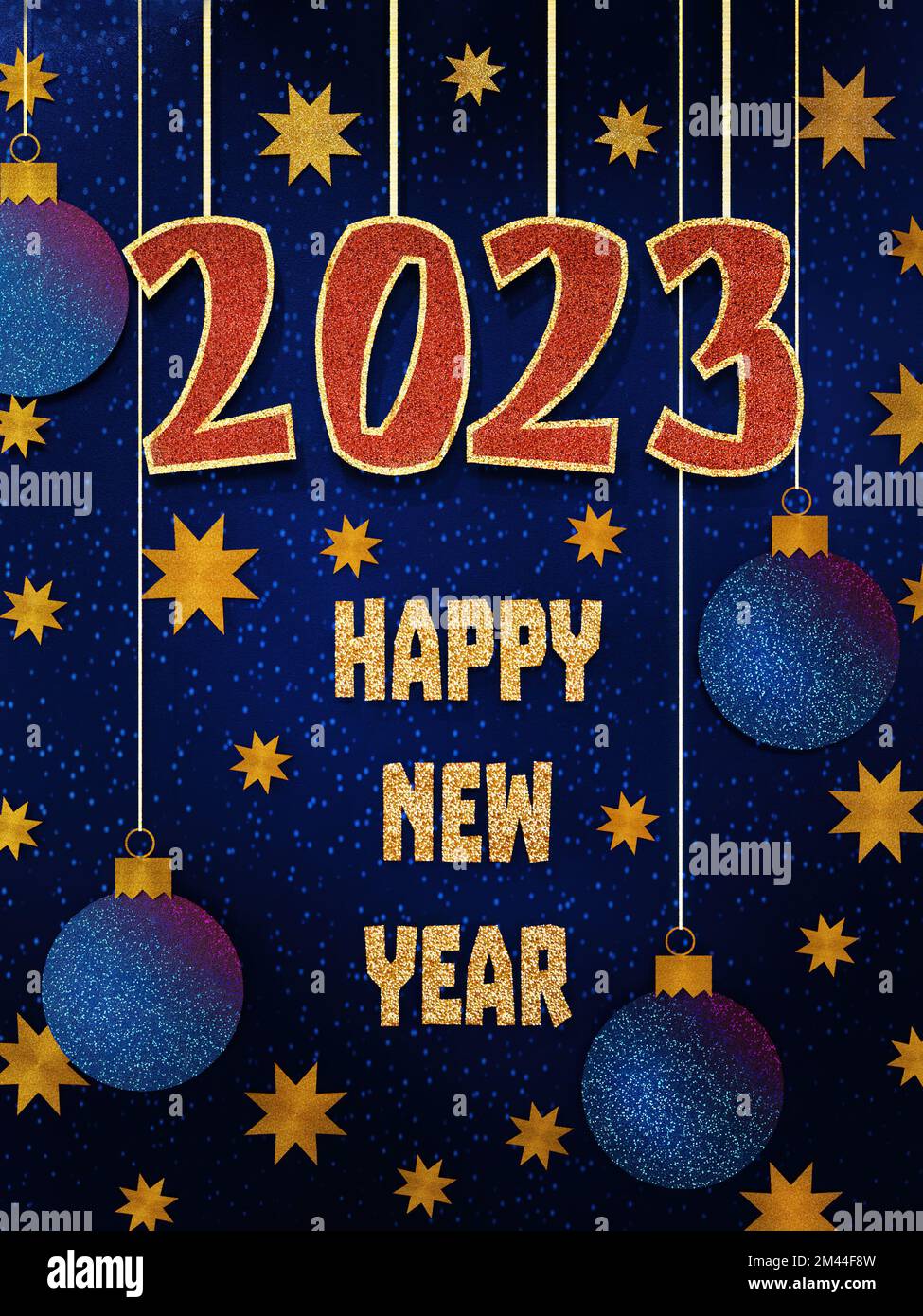 3D rendering of New Year 2023 celebration paper craft greeting card Stock Photo