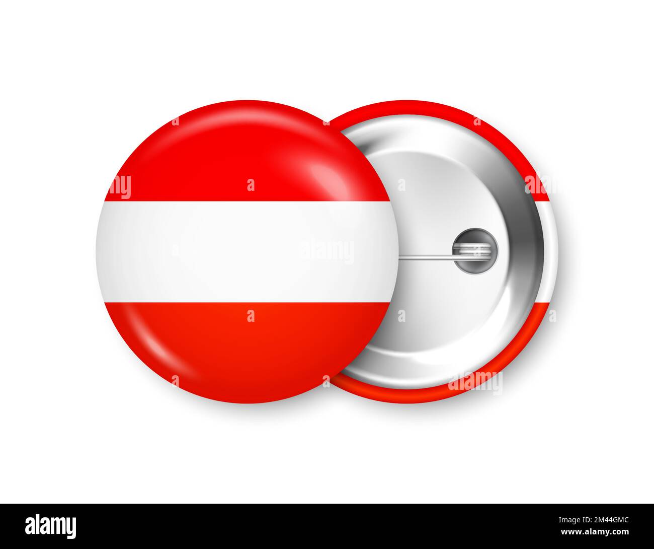 Realistic button badge with printed Austrian flag. Souvenir from
