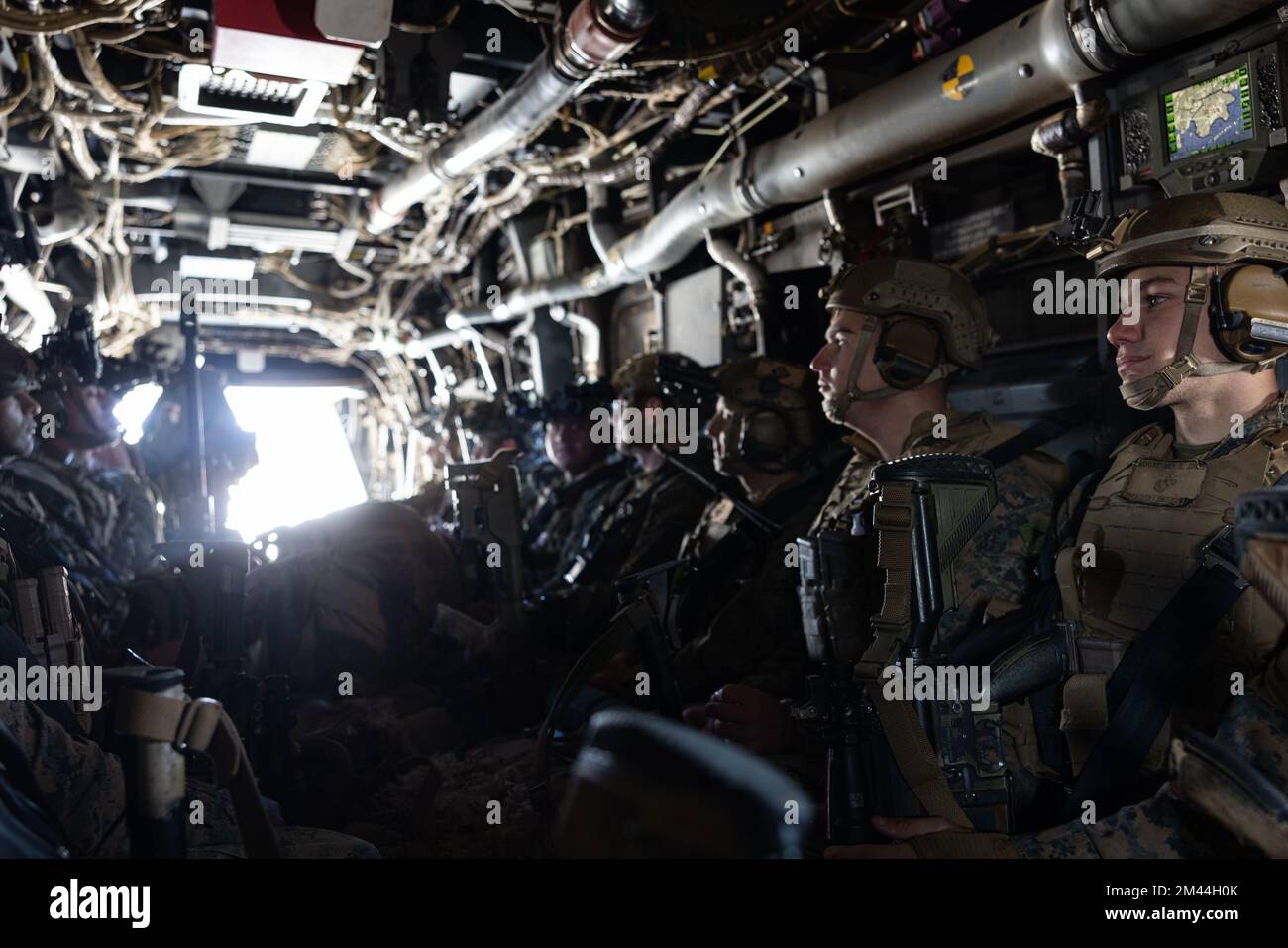 U.S. Marines with the 26th Marine Expeditionary Unit (MEU) ride in an