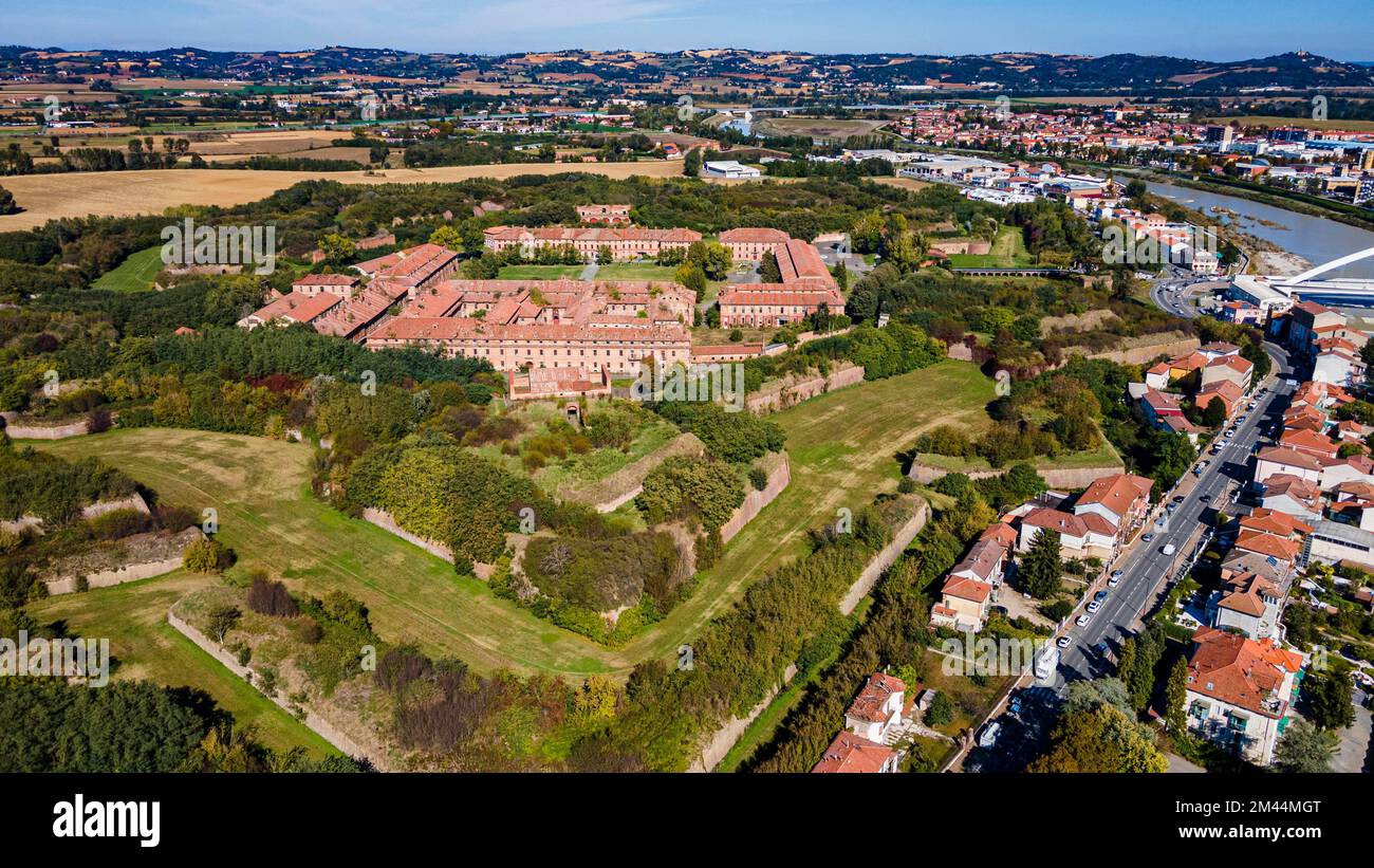 Aerial of the star shaped Citadel of Alessandria, Allessandria, Italy Stock Photo