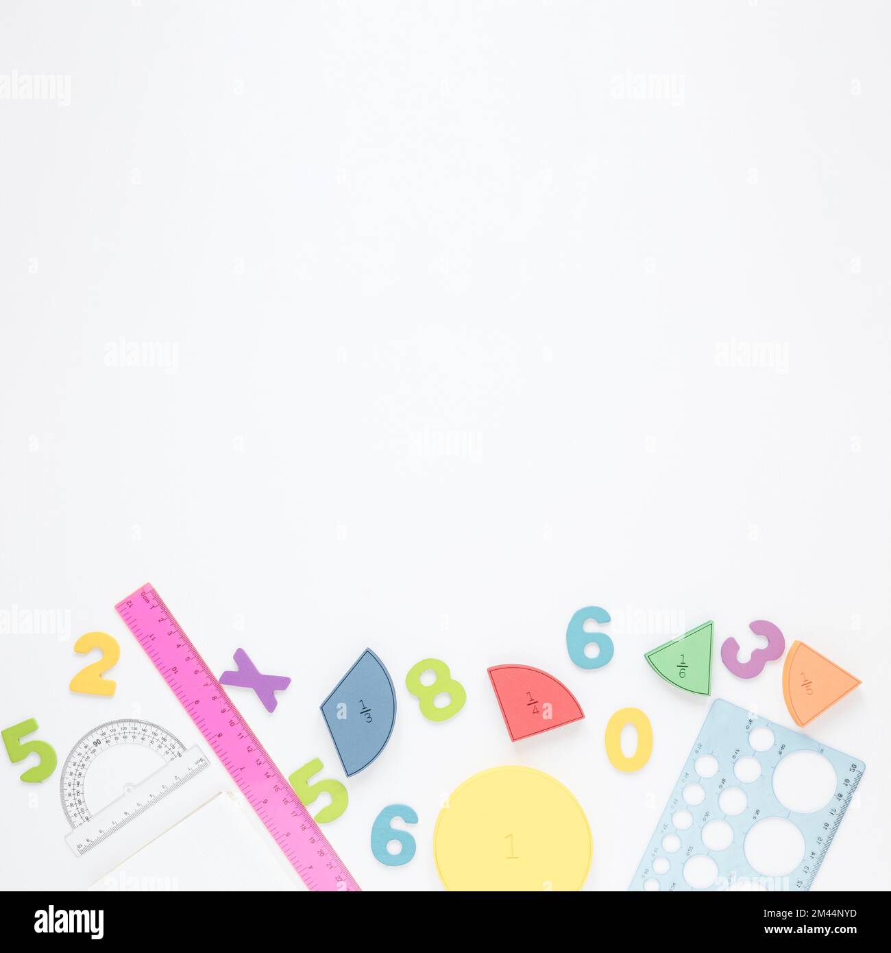 Colourful numbers stationery white copy space background Stock Photo
