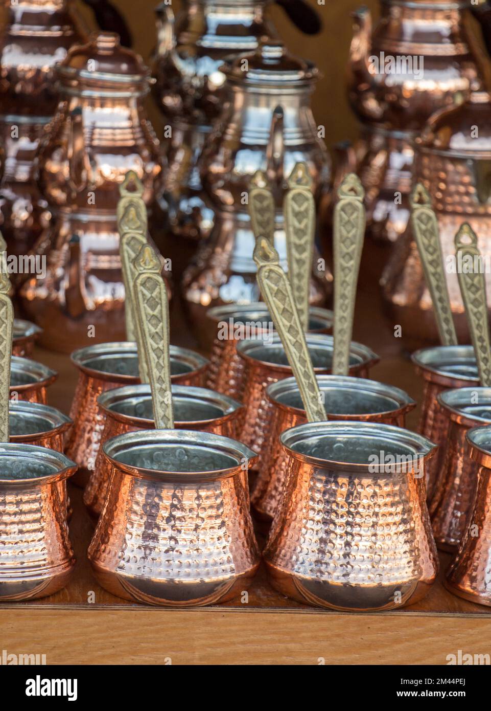 Turkish coffee pots made in a traditional style Stock Photo
