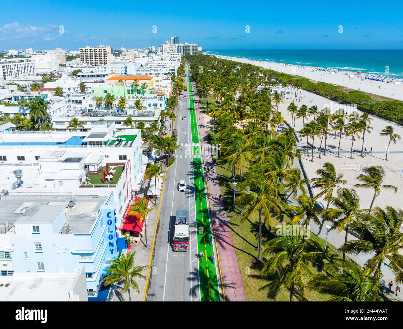 Aerial View, Art Deco District and Lummus Park Ocean Drive,South Beach Miami Beach   Miami  Florida,USA Stock Photo