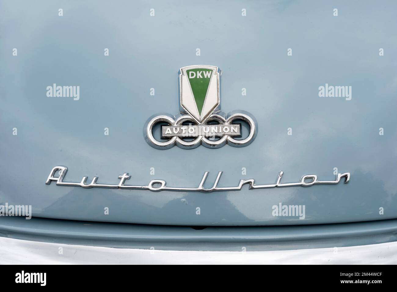Logo of the former automobile company Auto Union, DKW, today Audi, Baden-Wuerttemberg, Germany Stock Photo