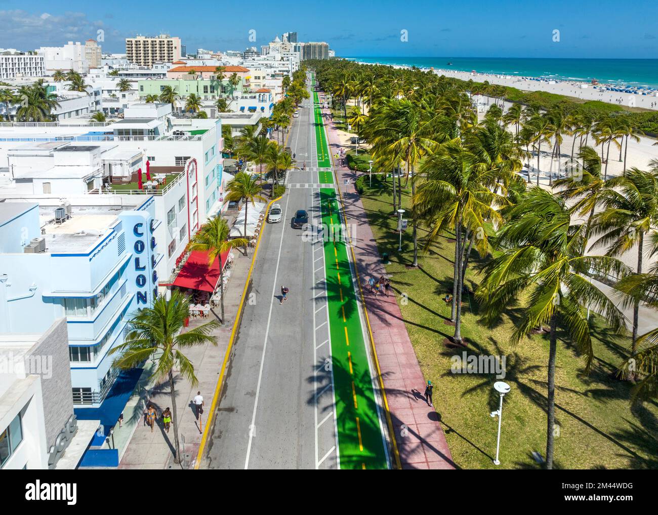 Aerial View, Art Deco District and Lummus Park Ocean Drive,South Beach Miami Beach   Miami  Florida,USA Stock Photo