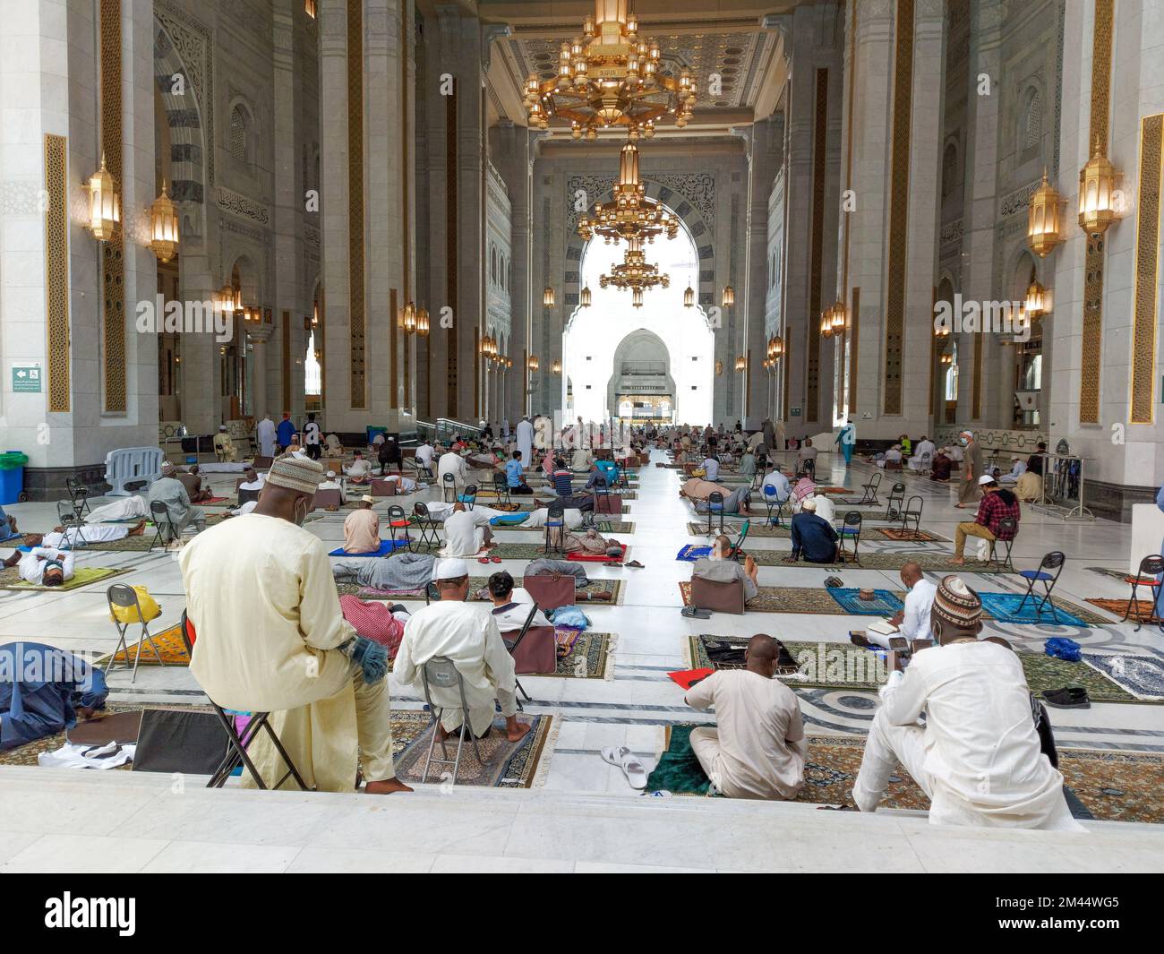 Mecca , Saudi Arabia 12 May 2021 , Muslim prayers at Makkah - Al Haram mosque from inside Stock Photo